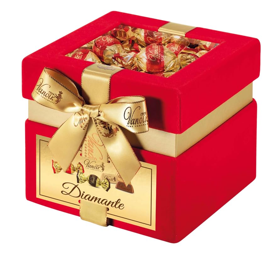 Vanoir Scrigno Portagioie in Velluto Rosso con all'interno Boules di Cioccolato a Latte, Fondente e Gianduiotti 380g