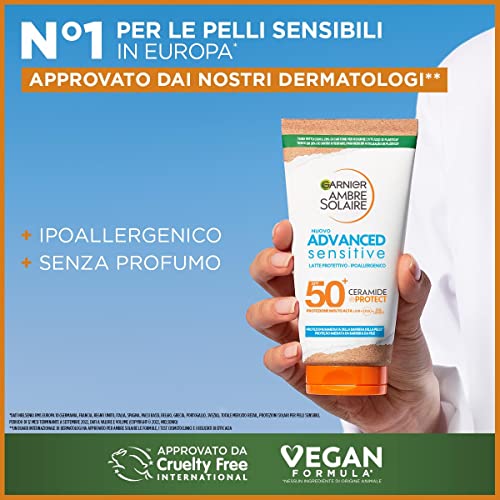 Garnier Ambre Solaire Advanced Sensitive Adulti Ceramide Protect Latte Protettivo SPF50+, 175 ml