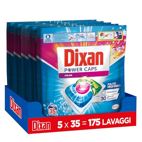 Dixan Power Caps Color, Detersivo Lavatrice in Capsule, 5 Confezioni da 35 PZ