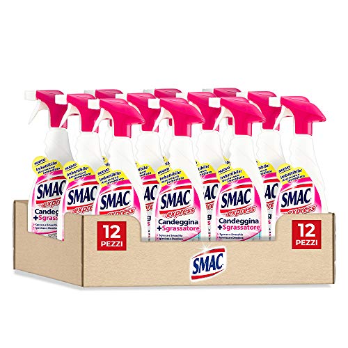 Smac Express Sgrassatore con Candeggina, Detergente Spray con Azione Sgrassante e Igienizzante, 650 ml x 12 Pezzi