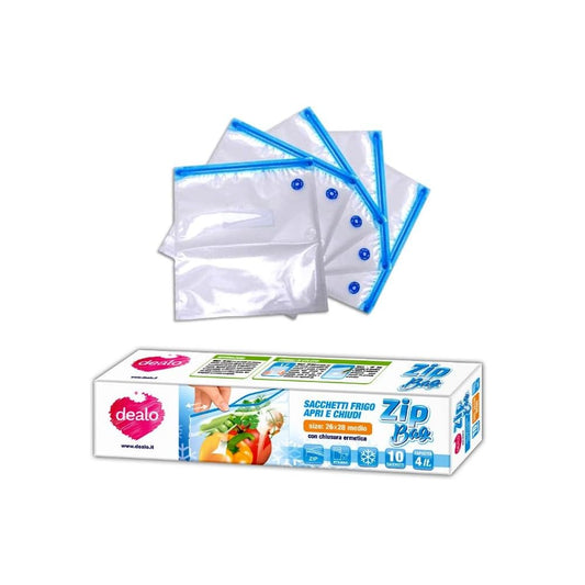 DEALO Zip Bag Sacchetti FRIGO Apri E Chiudi CM.26X28 Medio 10PZ.con Chiusura ERMETICA