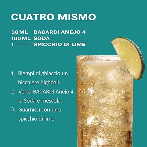 BACARDÍ Anejo 4 Year Old Premium Caribbean Rum, Vol. 40%, 70 cl / 700 ml, pregiato rum invecchiato 4 anni in botti di rovere sotto al sole dei Caraibi