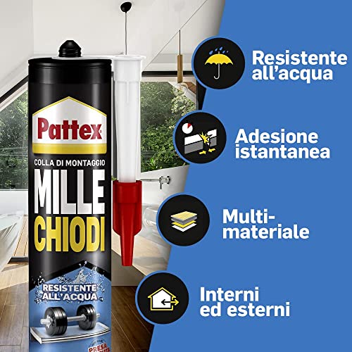 Pattex Millechiodi Esterni & Interni, Adesivo extra forte in cartuccia per montaggi esterni, Resistente colla per legno, ceramica, metallo, con presa immediata, 1x450g