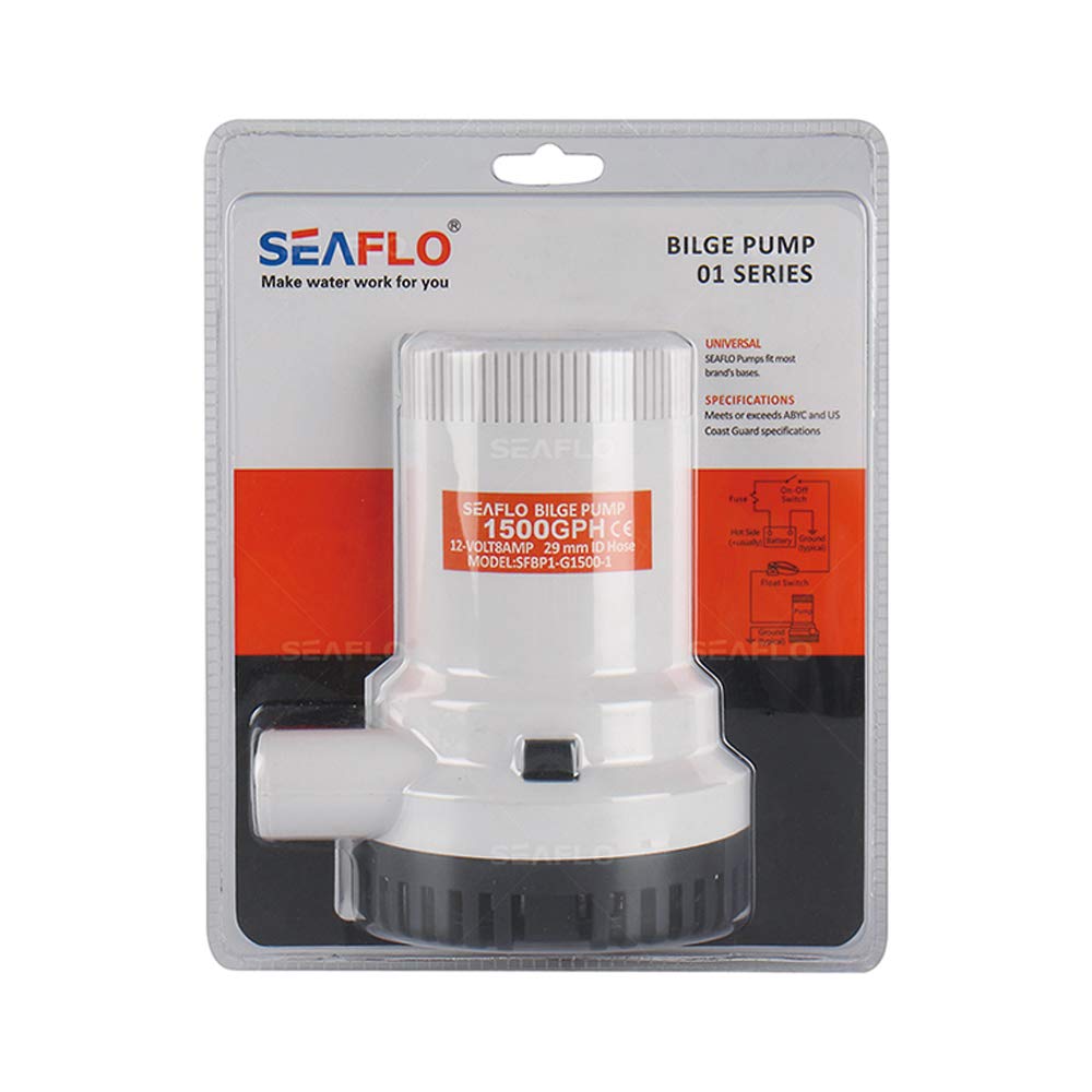 BTK Pompa di Sentina Seaflo 1500 GPH da 12V Elettrica ad Immersione con Filtro Rimovibile per Barca Camper Giardino Vasca Piscina