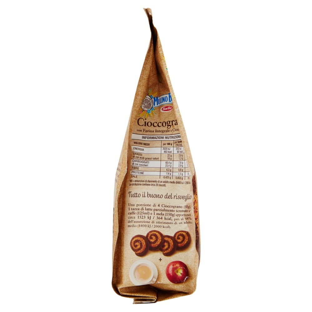 3 x Mulino Bianco Cioccograno Whole Wheat (Integrale) Biscuits Cookies with Chocolate 350g