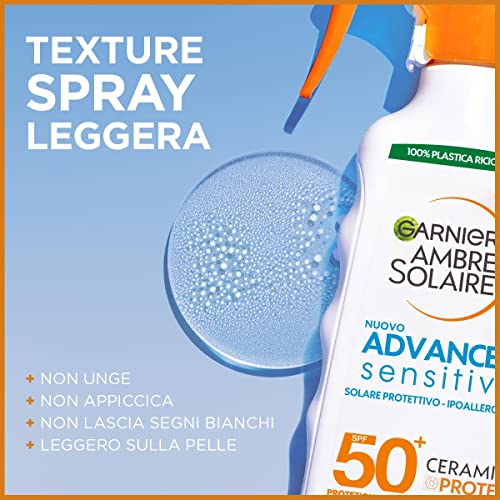 Garnier Ambre Solaire Advanced Sensitive Spray Gachette Protettivo Ceramide Protect SPF50+, 270 ml