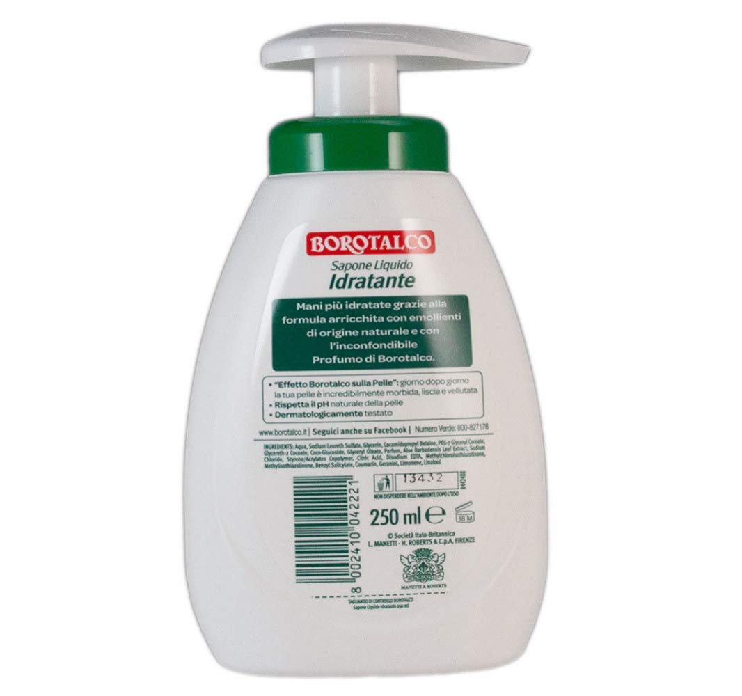 Borotalco: "Idratante Sapone Liquido Idratante - 8,45 Once Fluide (250ml) Flacone con Tappo Misuratore, confezione da 4 [ Importazione Italiana]