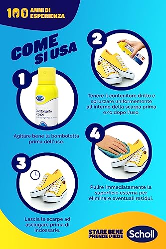 Scholl Spray Deodorante per Scarpe 150 ml, Elimina Cattivi Odori