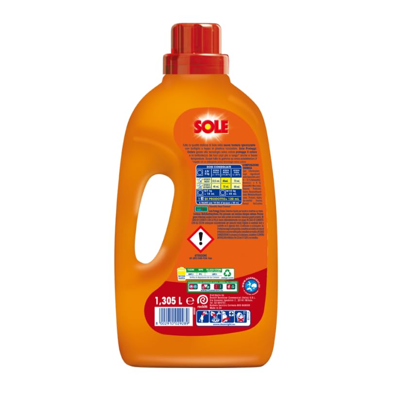 Sole Detersivo Lavatrice Proteggi colore 145 Lavaggi, (5x29), Formula igienizzante, Detersivo Lavatrice Liquido Proteggi colore, rimuove le macchie a basse temperature