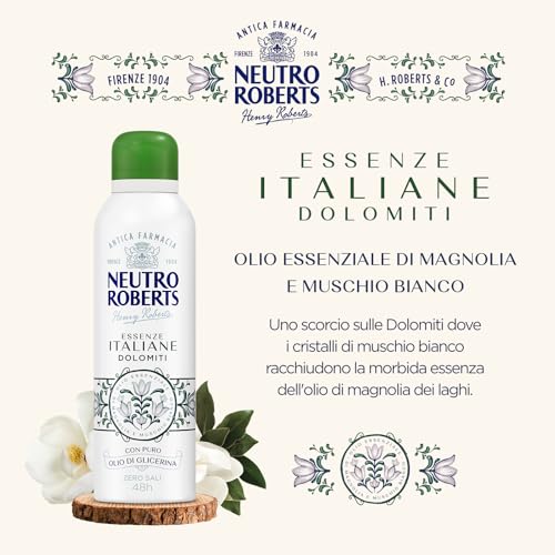 Neutro Roberts, Deodorante Spray Essenze Italiane, Senza Sali di Alluminio, Zero Macchie, Deodorante Donna e Uomo, 200 ml