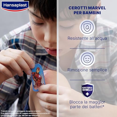 Hansaplast Cerotti MARVEL - Spider-Man, Capitan America e Hulk per Bambini - Delicati Sulla Pelle e Facili Da Rimuovere - 20 Pezzi Assortiti