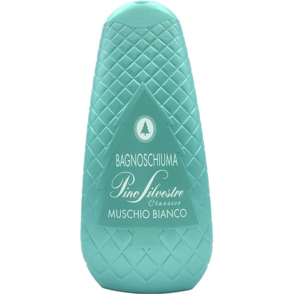Confezione da 6 Pino Silvestre Bath Foam Bagnoschiuma Classico Muschio Bianco, gel doccia con muschio bianco, 750 ml + 1 confezione di polvere di talco FELCE AZZURRA da 100 g