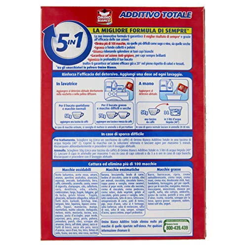 Omino Bianco - Additivo Lavatrice Totale 5 Azioni in 1 in Polvere per Bucato, Azione Smacchiante e Igienizzante, 500 g