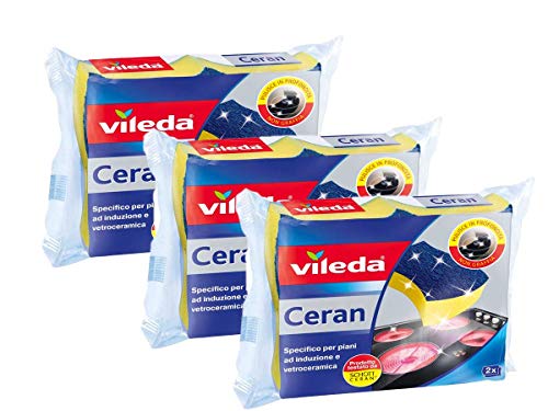 Vileda Ceran Spugna, per Piani ad Induzione, per Vetroceramica, Struttura 3D, AntiGraffio, 3 Confezioni da 2 pz
