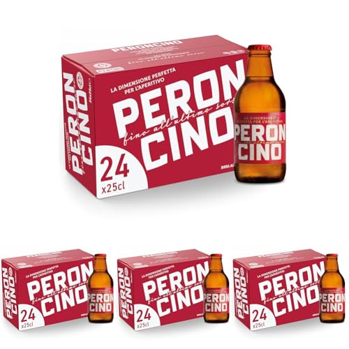 Peroncino Cassa con 24 Birre in Bottiglia da 25 cl, 6 L, Birra Lager con Malto 100% Italiano dal Gusto Moderatamente Amaro, Gradazione Alcolica 4.7% Vol