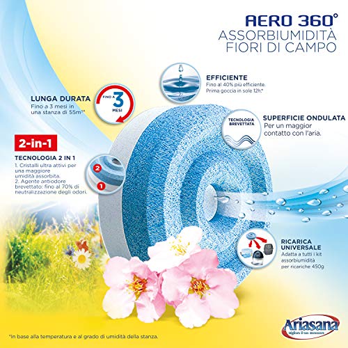 Ariasana Aero 360° Ricarica TAB Fiori di Campo per Dispositivo Aero 360° Kit, Assorbi Umidità in Tab al Profumo di Natura, Elimina Umidità e Cattivi Odori, 1 TAB da 450g