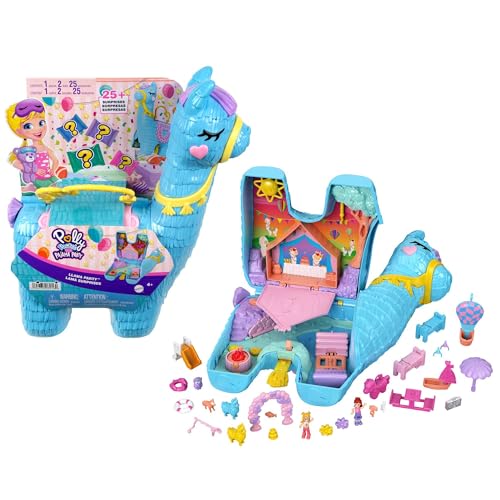 Polly Pocket - Festa Unicorno, playset con 2 mini bambole e cuccioli, include 25+ accessori tra cui una mini pignatta e una mongolfiera, giocattolo