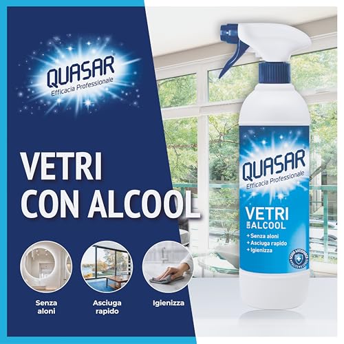 Quasar - Ricarica Vetri con Alcool - Senza Aloni, Asciuga Rapido, Igienizza - 680 ml