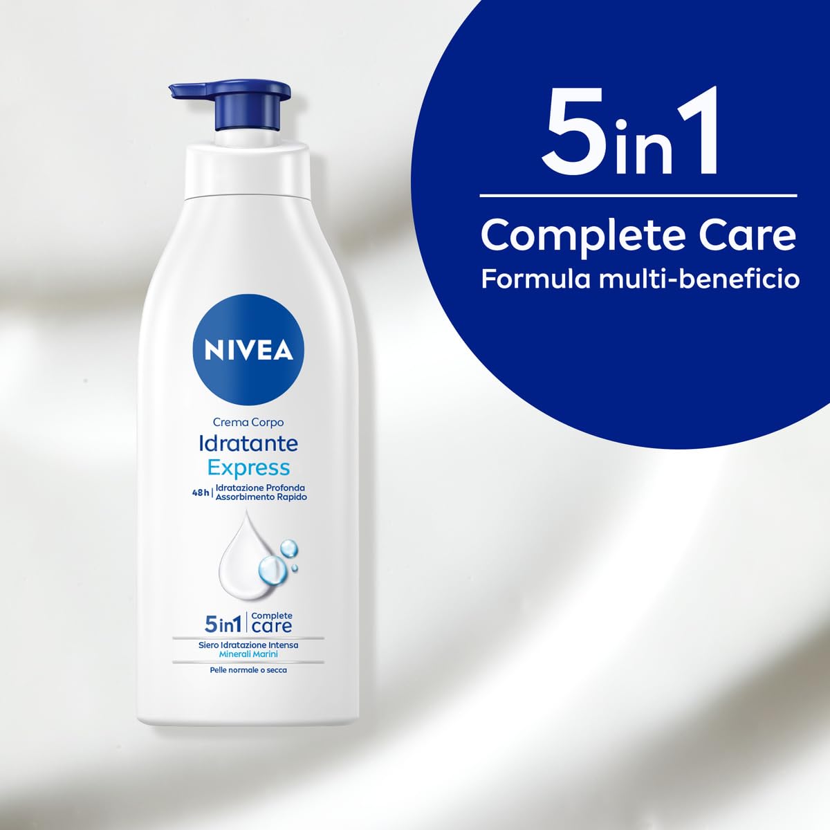 NIVEA Crema Corpo Idratante Express per pelle normale o secca (1 x 500ml), Formula ad assorbimento rapido, arricchita con NIVEA Siero Idratazione Intensa e Minerali Marini