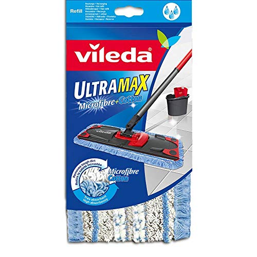 Vileda Housse Micro Coton pour Balai À Plat Ultramax Flat Mop Head-Microfibra, Blue, 1 unità (Confezione da 1)