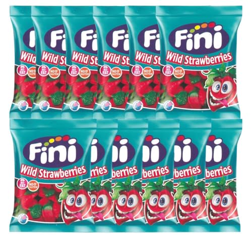Fini Fragola Selvatica Caramelle Gommose Wild Strawberries - 12 buste da 90g - Senza Glutine - No Gluten - No Fat