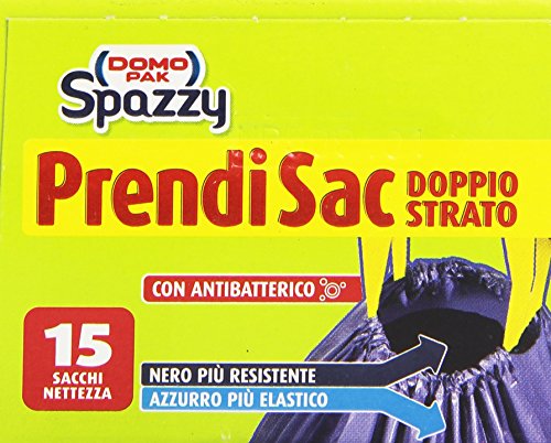 Spazzy - Sacchi in Plastica, Con maniglie Autochiudenti, con Antibatterico Pattumiera Media - 4 confezioni da 15 sacchi [60 sacchi]