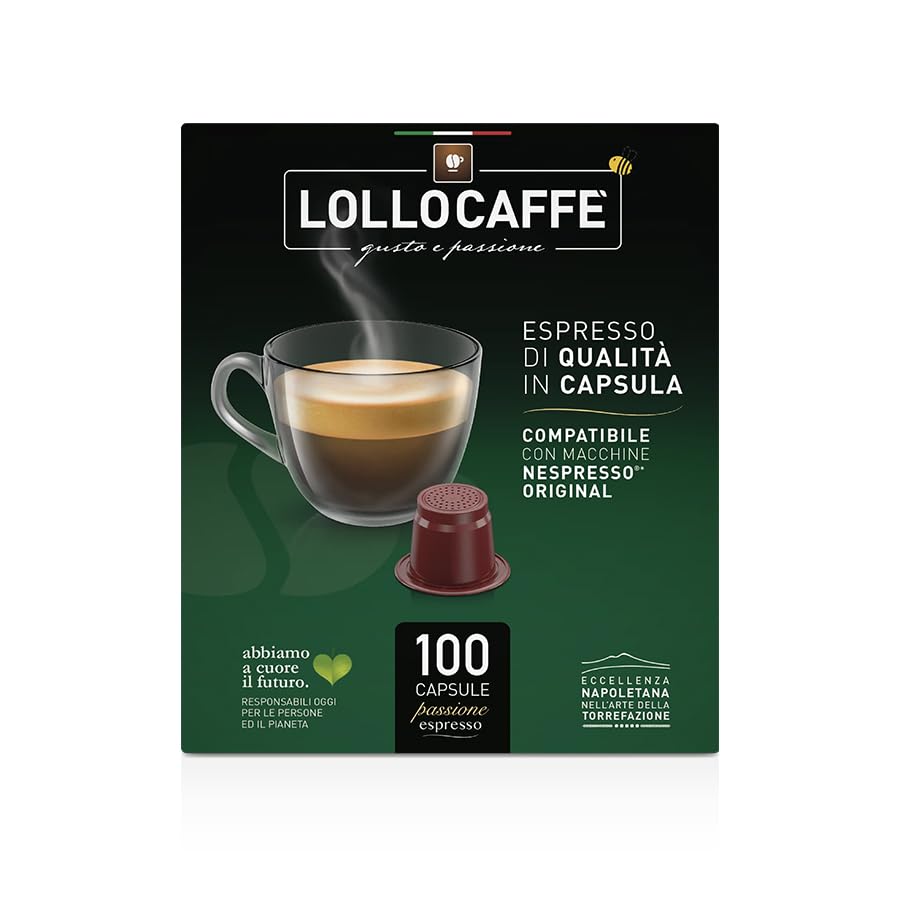 Lollo Caffè Passione Espresso, Miscela Oro - Arabica - 100 Capsule - Compatibili con le Macchine ad uso domestico Nespresso*