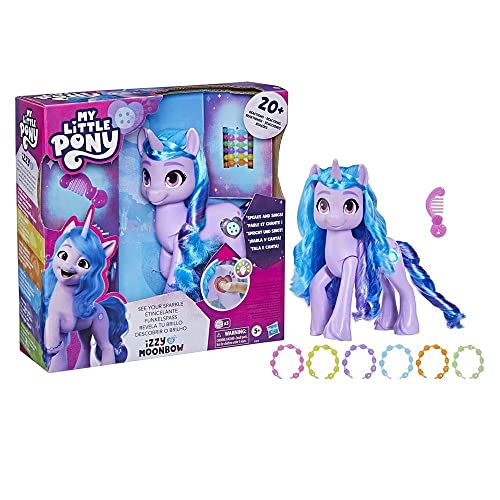 My Little Pony Izzy Moonbow Rivela Il Tuo Luccichio dalla Serie Make Your Mark, Pony da 20 cm con Musica e luci per Bambine e Bambini