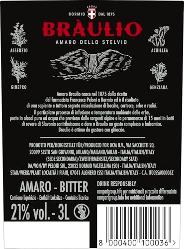 Braulio - Amaro Invecchiato 70 Cl Bottiglia Magnum da 3L