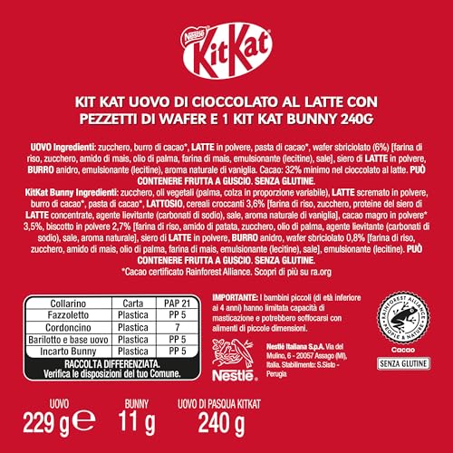 KITKAT Uovo di Pasqua 2025 Cioccolato al Latte con Sorpresa e 1 KitKat Bunny 240g