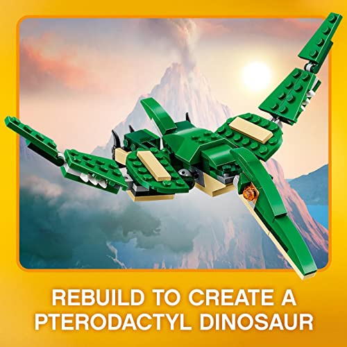 LEGO Creator Dinosauro, Modello 3 in 1, Figure del Triceratopo e Pterodattilo, Sistema di Costruzione Modulare, 31058