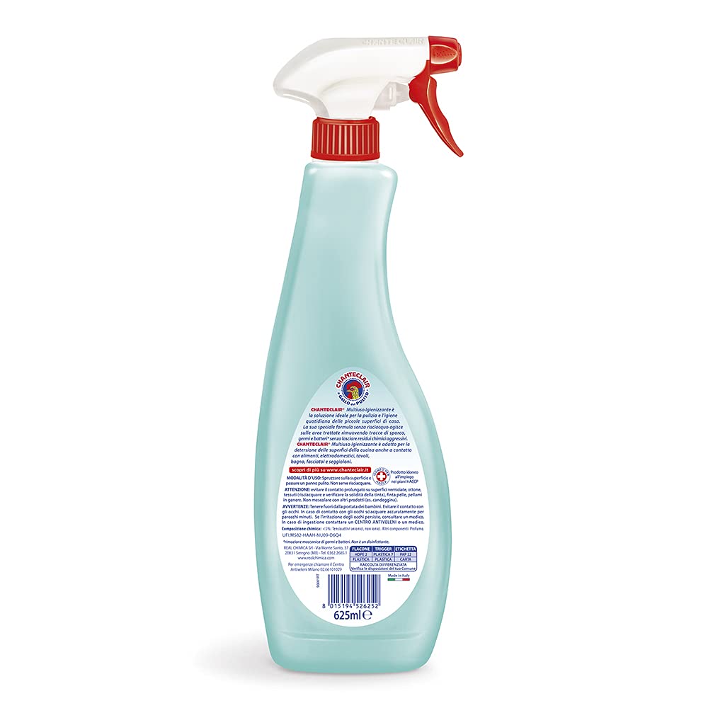 Chanteclair - Multiuso Igienizzante - Zero Aloni e Residui, Spray Ideale per Piccole Superfici anche a Contatto con Alimenti, Forza&Igiene - 12 Flaconi da 625 ml