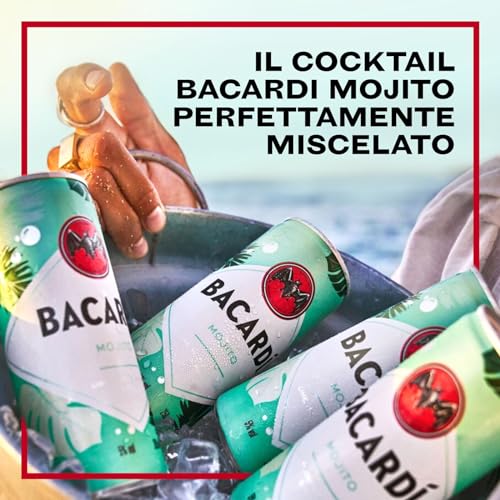 BACARDÍ Mojito, Vol. 5%, 12 x 25 cl / 250 ml, cocktail premixato pronto da bere in lattina, creato con Rum BACARDÍ Carta Blanca e miscelato con Lime e Menta