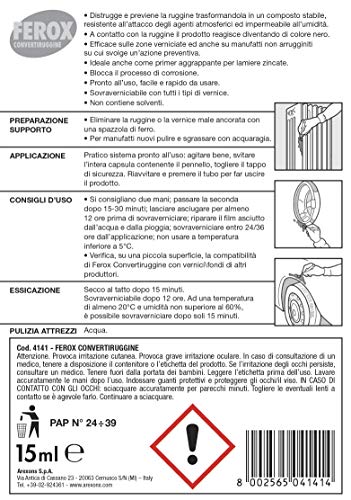 FEROX CONVERTIRUGGINE - trattamento rimozione ruggine e protezione superfici in ferro, prodotto togli ruggine, beccuccio dosatore, per superfici arrugginite e non arrugginite