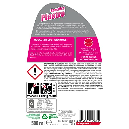 Dual Power, Pulitore Specifico Piastre, Detergente Ideale per la Pulizia delle Superfici in Vetroceramica, Sgrassa senza Fatica e Rispetta Tutte le Superfici Trattate