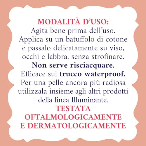 Acqua alle Rose, Acqua Micellare Bifase Illuminante per Pelli Spente o Opache, Deterge ed Energizza la pelle con Vitamina C di Rosa Canina, Efficace sul Trucco Waterproof, 200 ml