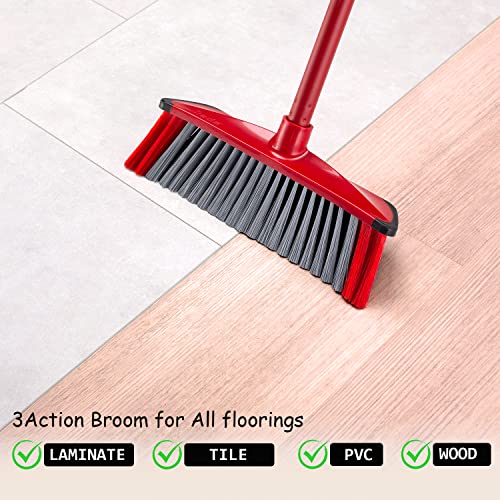 Vileda 3Action Scopa per Interni con 3 Diverse Setole, Rosso - Grigio, 28 x 14 x 4 Cm