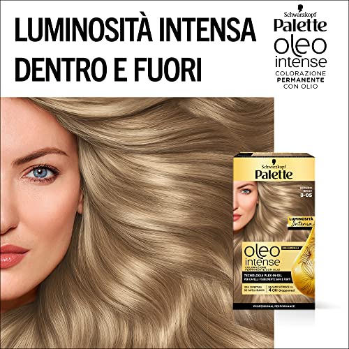 Schwarzkopf Palette Oleo, colorazione permanente copertura professionale capelli bianchi, 8-5 Biondo Beige, confezione singola