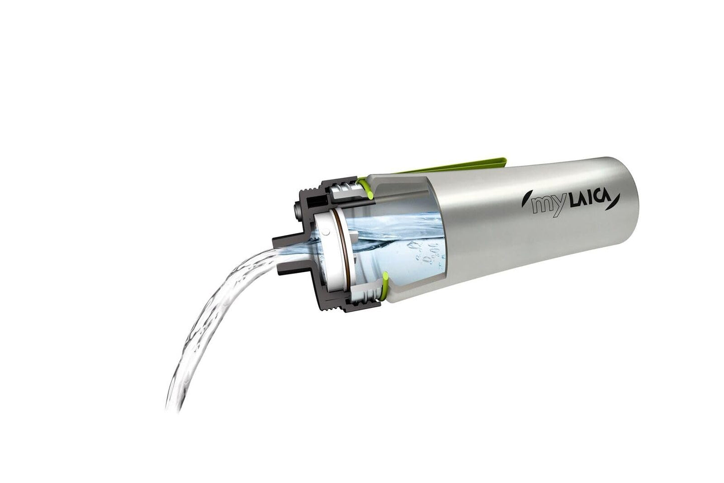 Laica MyLaica Botella Personal Deportiva, 0,5 L, Acero Inoxidable, filtrante, Cromado/Verde