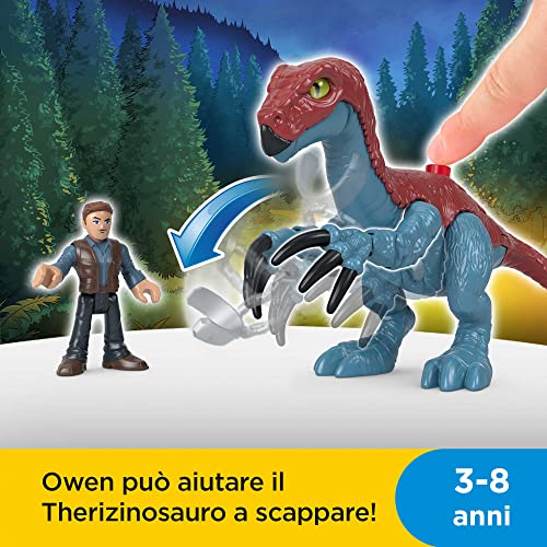 Imaginext Jurassic World Dominion Therizinosaurus Dinosaur & Owen Grady 3-Piece Poseable Figure Set for Preschool Kids Ages 3 and Up