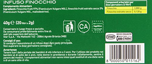 Sognid'Oro - Infuso Finocchio, Riduce il Gonfiore Addominale - 4 confezioni da 20 filtri [80 filtri, 160 g]