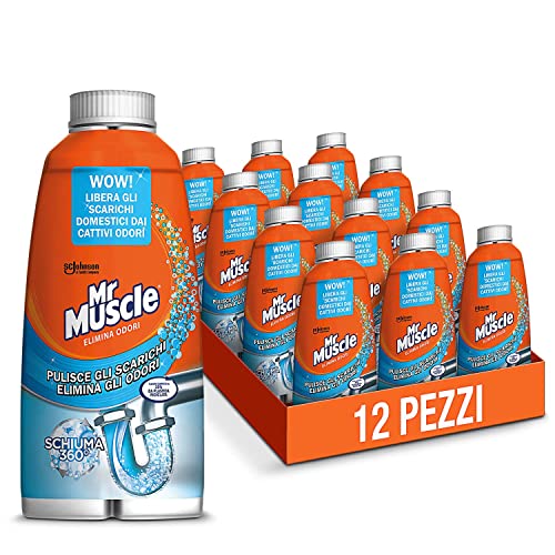 Mr Muscle Schiuma Elimina Odori per Tubi e Scarichi, SICURO PER I TUBI - Formato Scorta da 12 Pezzi da 500 ml