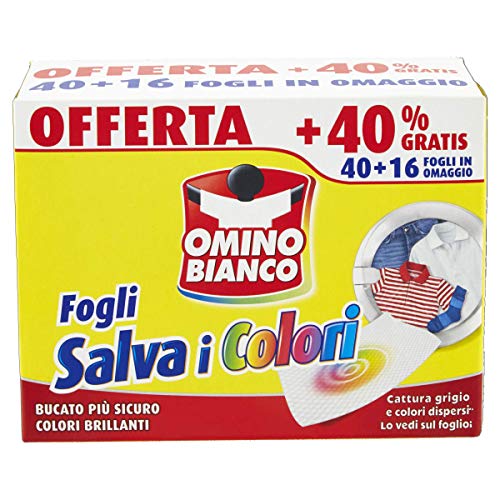 Omino Bianco - Fogli Salva Colore, Struttura a Nido d'Ape, Catturano il Grigio e i Colori Dispersi nel Lavaggio, 40 Pezzi + 16 Omaggio