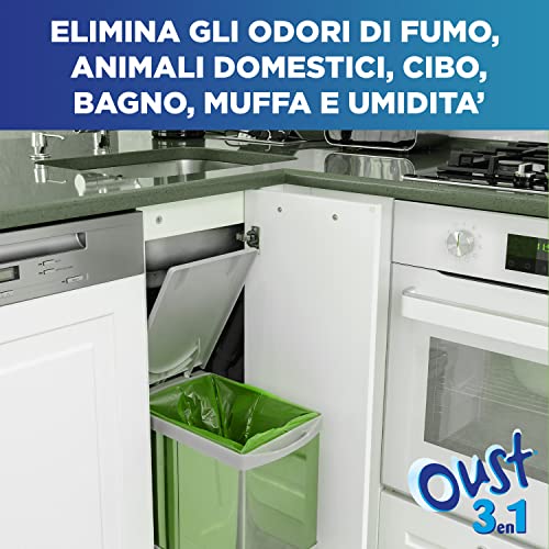 Oust 3 in 1 Spray Elimina Odori Disinfettante per Tessuti d'Arredo e Superfici, Uccide il 99,9% dei Batteri, 1 Confezione da 400ml