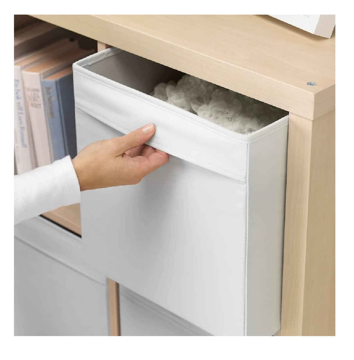 Drona - Scatola portaoggetti con 4 ripiani in tessuto vellutato, 33 x 38 x 33 cm, colore: Bianco