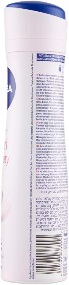 NIVEA Deodorante Spray Pearl & Beauty 6 x 150 ml, Deodorante donna per una protezione 72h, Deo spray antitraspirante con Estratti di Perla e Olio di Avocado per una pelle liscia e luminosa