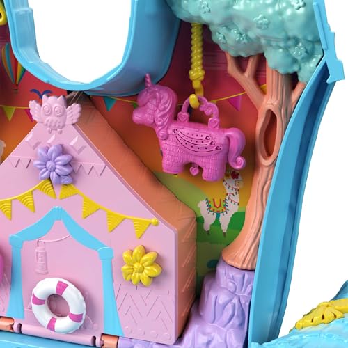 Polly Pocket - Festa Unicorno, playset con 2 mini bambole e cuccioli, include 25+ accessori tra cui una mini pignatta e una mongolfiera, giocattolo