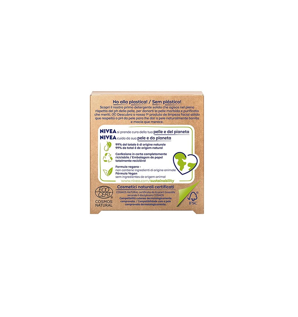 NIVEA NATURALLY CLEAN Detergente Viso Solido Rinfrescante 75 g, Detergente solido 99% naturale con Olio di Mandorla e Mirtilli, Detergente con formula vegana