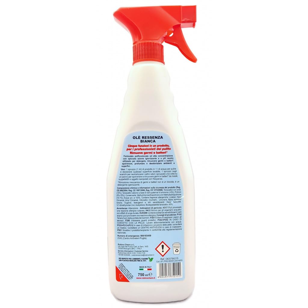 OLE' ESSENZA RESSENZA ml.750 12 PEZZI igienizzante profumata detergente spray (Bianca)