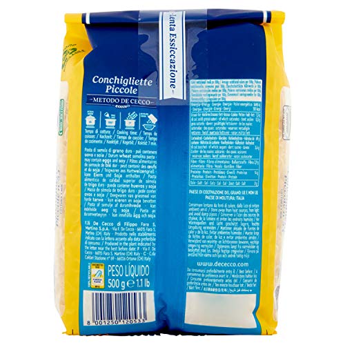 De Cecco - Conchigliette Piccole, Pasta di Semola di Grano Duro - 6 pezzi da 500 g [3 kg]